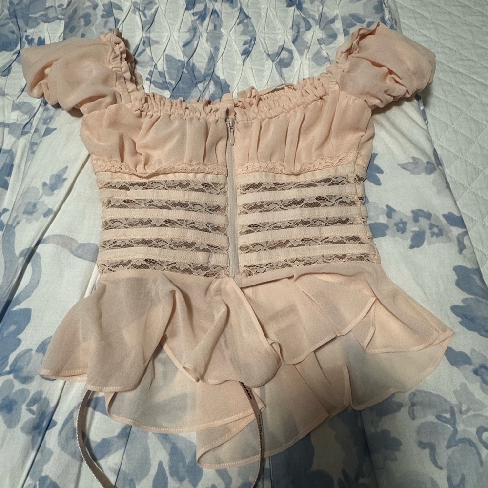 House of CB | CARA Pink Lace Peplum Top - Picture 8 of 10